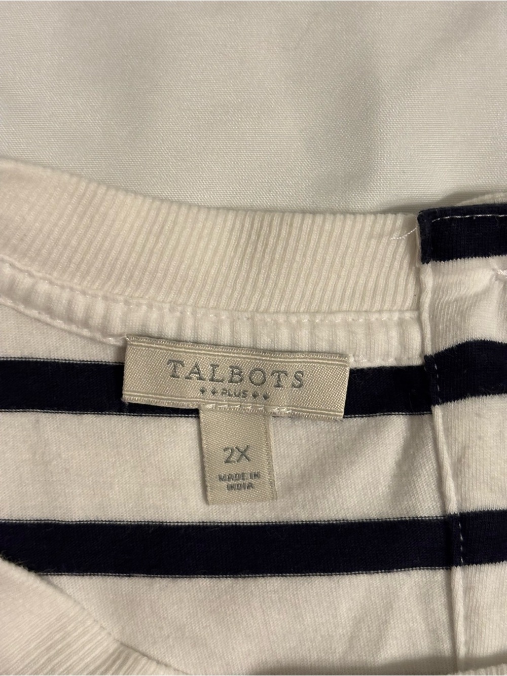 Talbots Plus 2X Black White Striped Cotton Tee Shirt Nautical - Picture 2 of 7